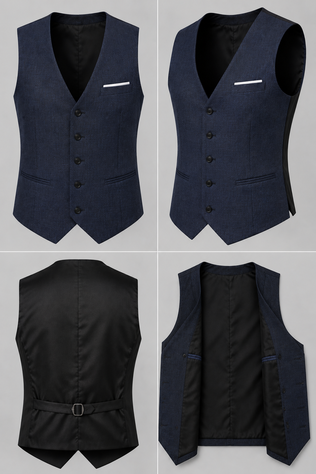 Navy Single Breasted Waistcoat Collage